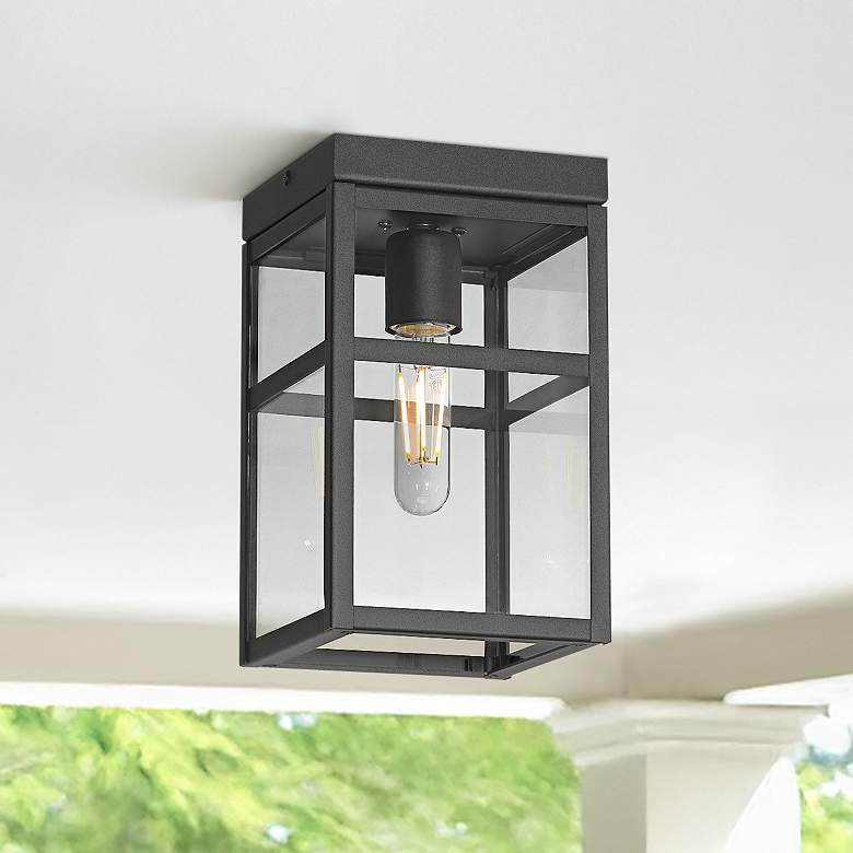 Image 1 San Lucas 10 1/4" High Sand Black Outdoor Flushmount Ceiling Light
