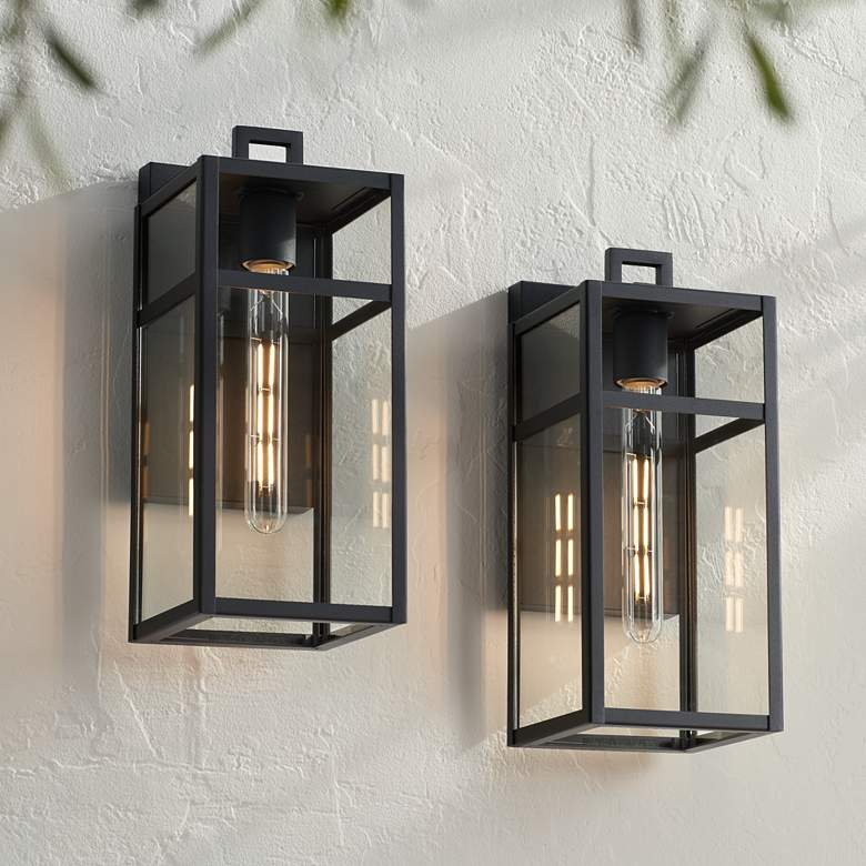 Image 1 San Lucas 14 1/2" High Sand Black Outdoor Wall Light Set of 2