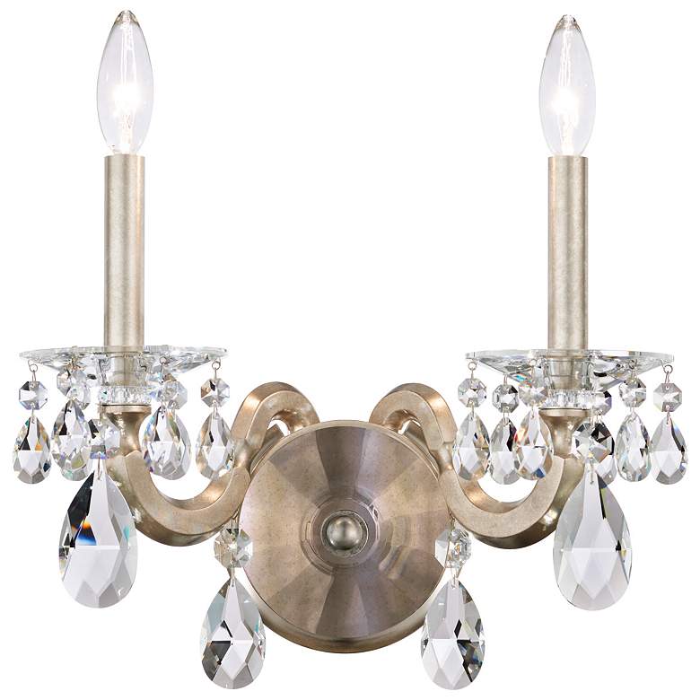 Image 1 San Marco 14"H x 14"W 2-Light Crystal Wall Sconce in Antique Silv