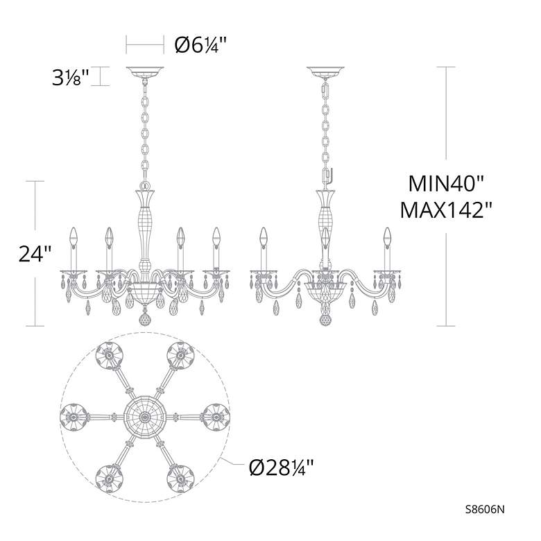 Image 4 San Marco 24"H x 28.3"W 6-Lt Crystal Chandelier in Hrlm Gold more views