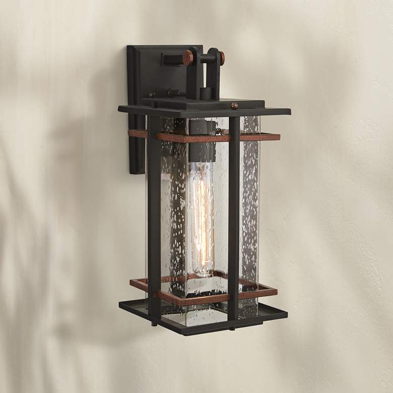 Image 1 San Marcos 14 3/4 inch High Black and Copper Outdoor Wall Light