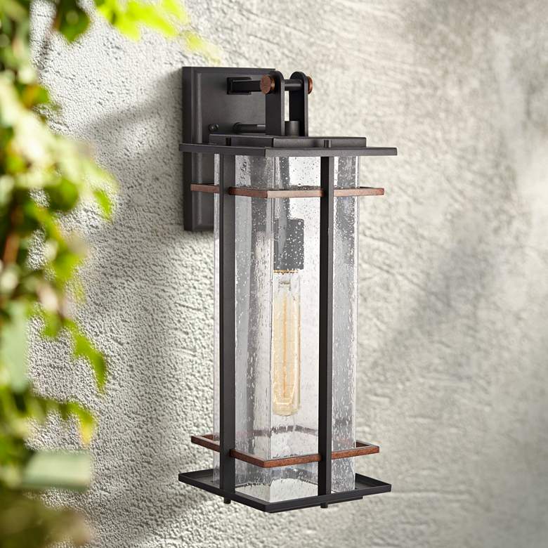 San Marcos 18 1/4 inch High Black and Copper Outdoor Wall Light