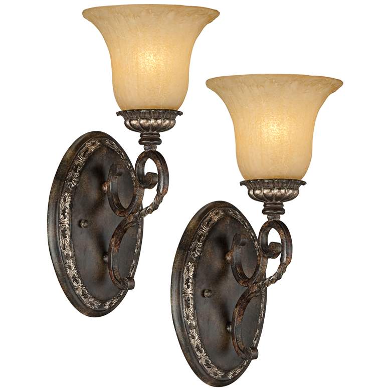 Image 1 San Marino Bronze and Gold 14 1/2" High Wall Sconce Set of 2