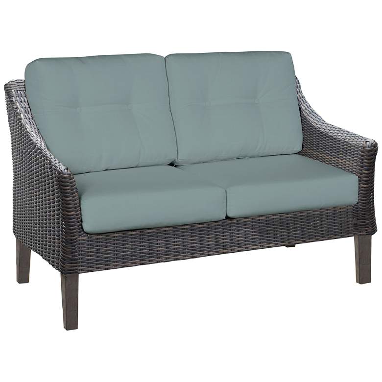 Image 1 San Marino Brown Weave and Canvas Spa Outdoor Loveseat