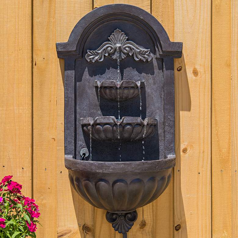 Image 2 San Pablo 34 1/4" High Plum Bronze Outdoor LED Wall Fountain more views