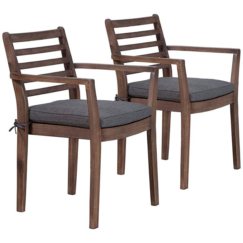 Image 1 Sancerre Acacia Wood and Gray Outdoor Dining Chair Set of 2