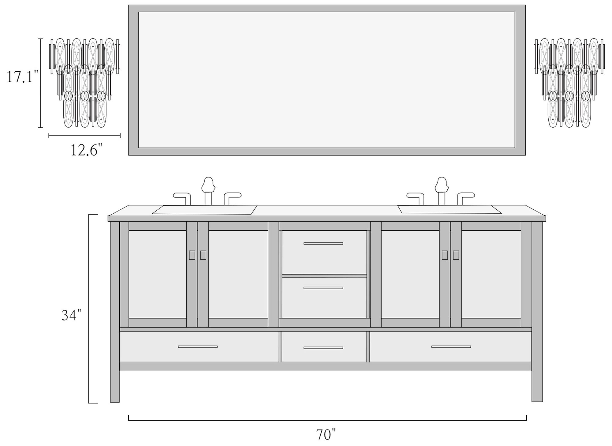 Sancoas 3-Light Black Gold Crystal Wall Sconces