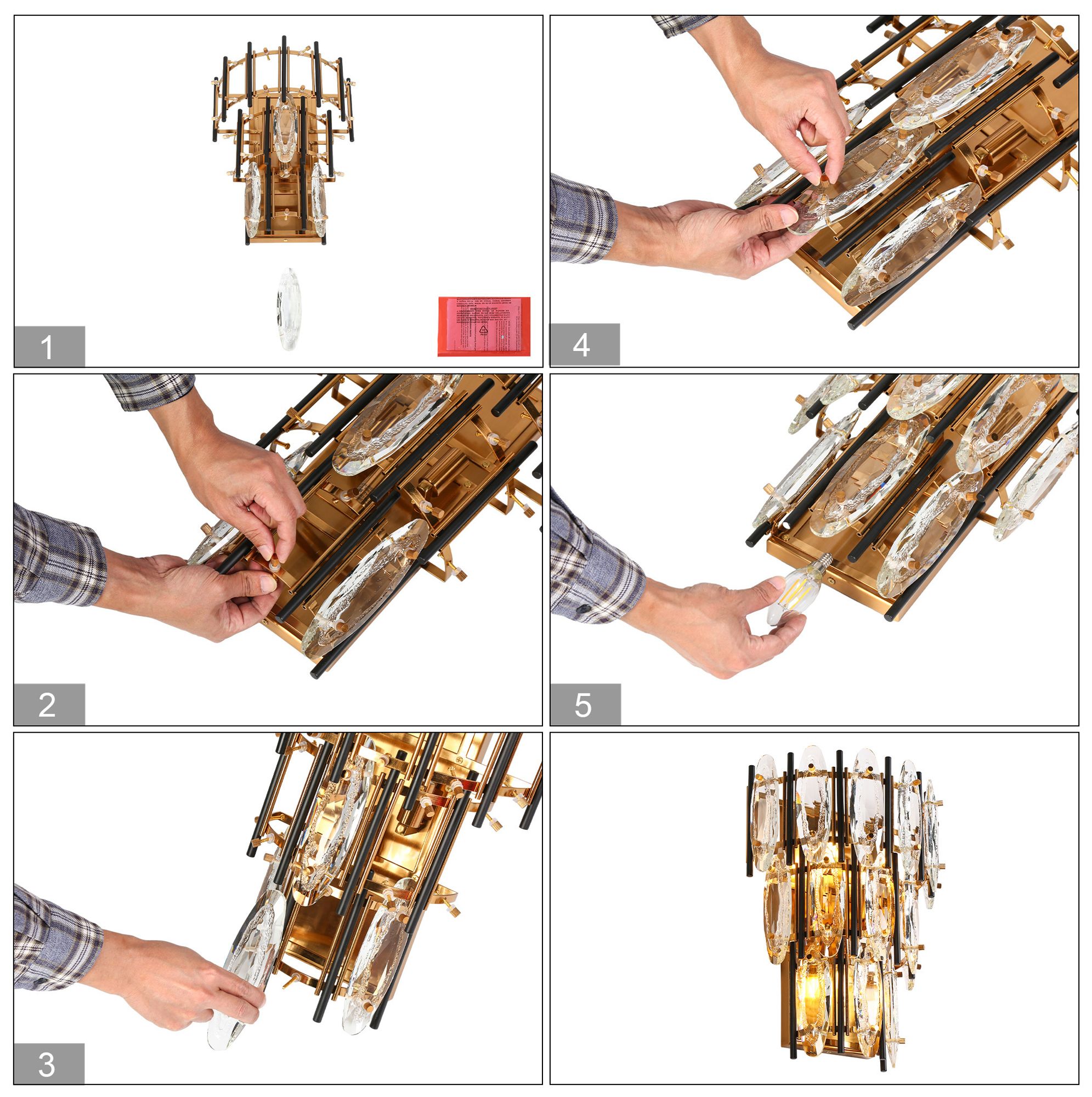 Sancoas 3-Light Black Gold Crystal Wall Sconces