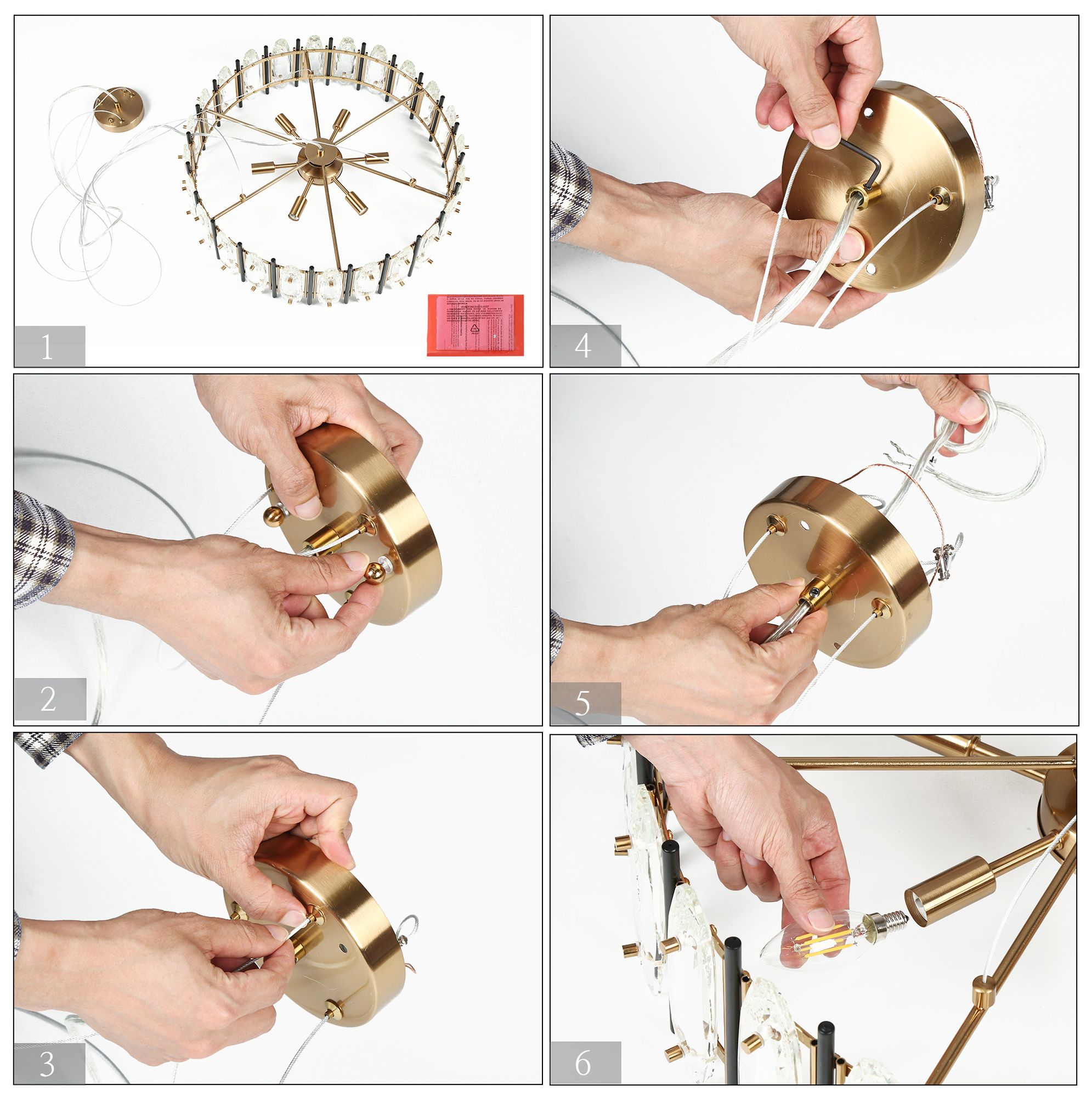 Sancoas 6-Light Black Gold Crystal Chandelier