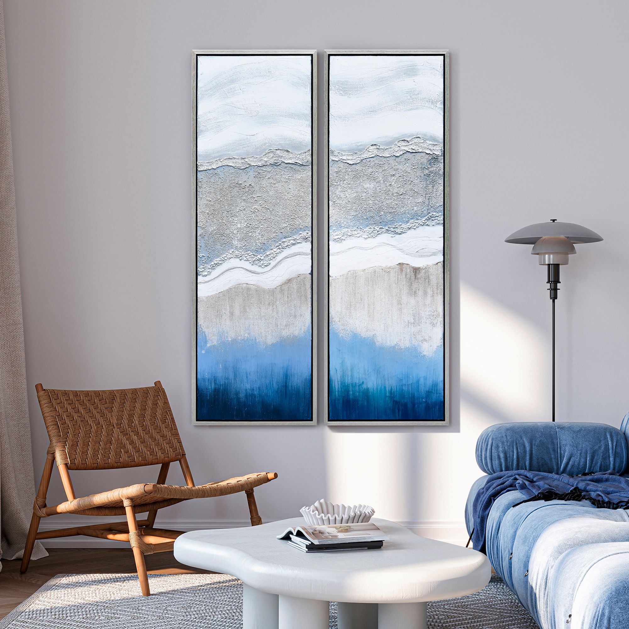 Sand Art 60"H Metallic 2-Piece Framed Canvas Wall Art Set in scene