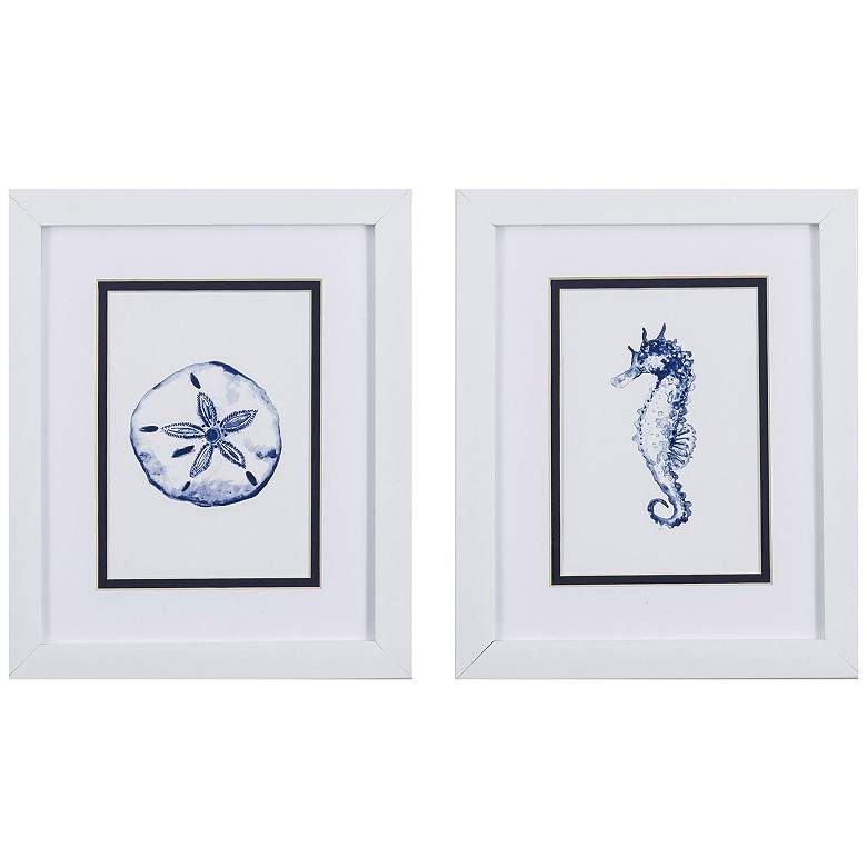 Image 1 Sand Dollar Seahorse 9"W x 11"H Framed Art Set of 2
