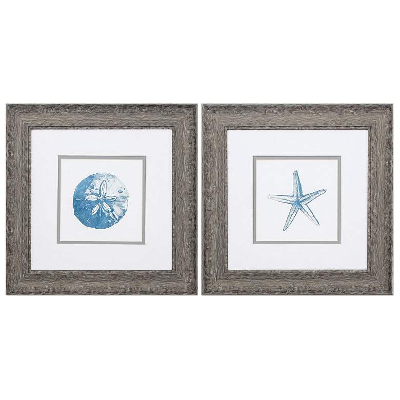 Image 1 Sand Dollar Starfish 13"W x 13"H Framed Art Set of 2