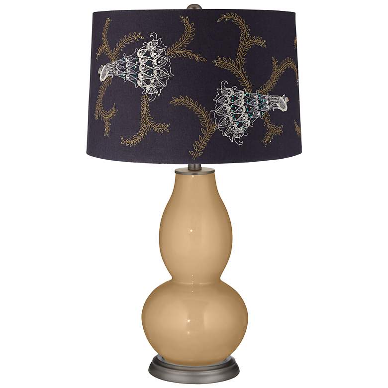 Image 1 Sand Embroidered Peacock Shade Double Gourd Table Lamp