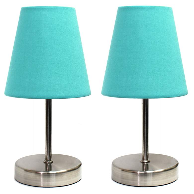 Image 1 Sand Nickel Mini Basic Table Lamp with Fabric Shade 2 Pack Set, Blue