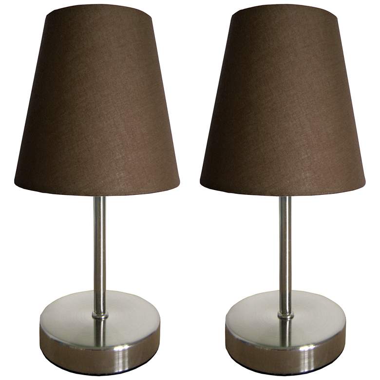 Image 1 Sand Nickel Mini Basic Table Lamp with Fabric Shade 2 Pack Set, Brown