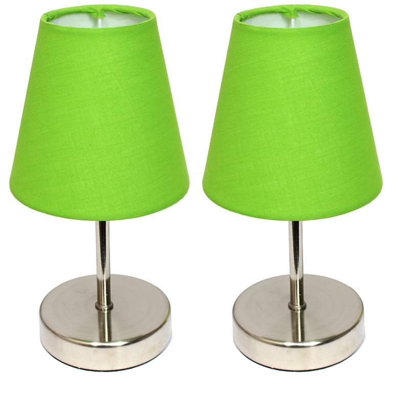 Image 1 Sand Nickel Mini Basic Table Lamp with Fabric Shade 2 Pack Set, Green