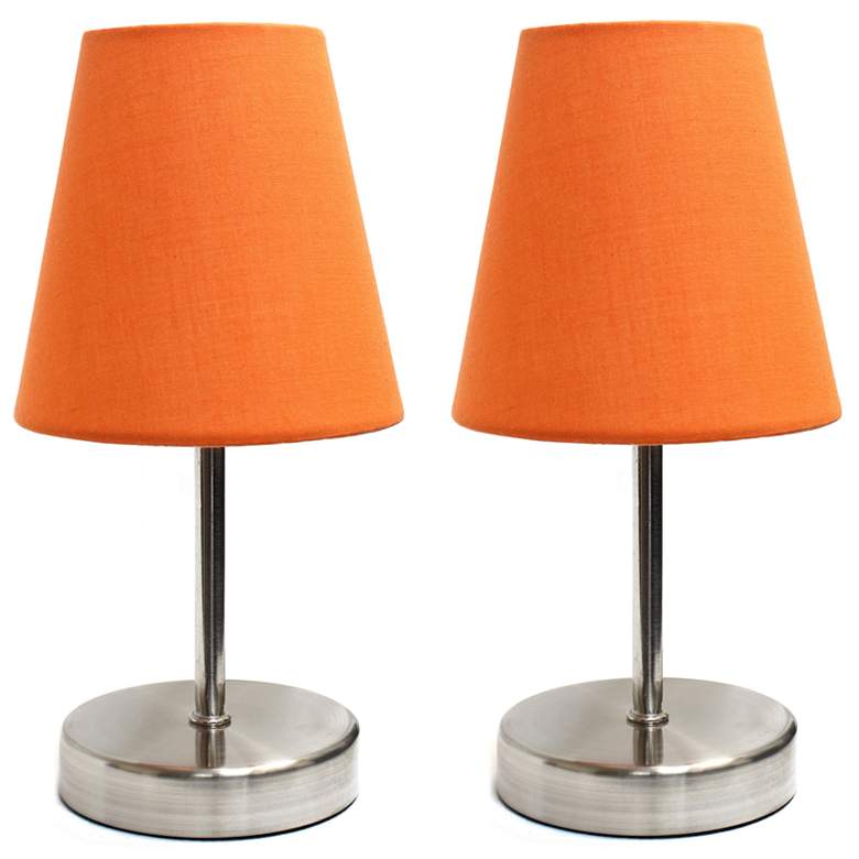 Image 1 Sand Nickel Mini Basic Table Lamp with Fabric Shade 2 Pack Set, Orange