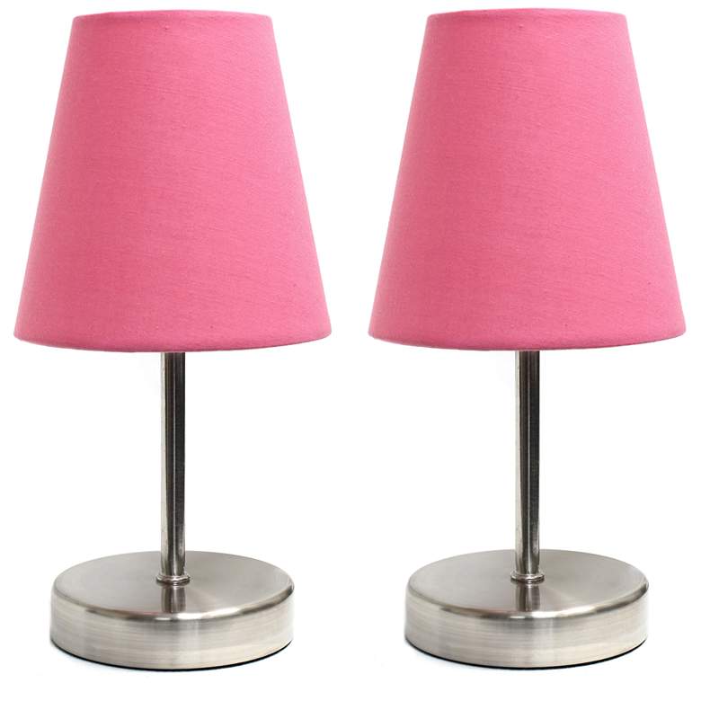 Image 1 Sand Nickel Mini Basic Table Lamp with Fabric Shade 2 Pack Set, Pink