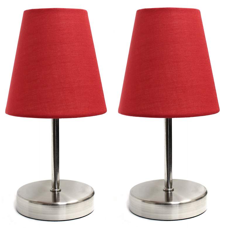 Image 1 Sand Nickel Mini Basic Table Lamp with Fabric Shade 2 Pack Set, Red
