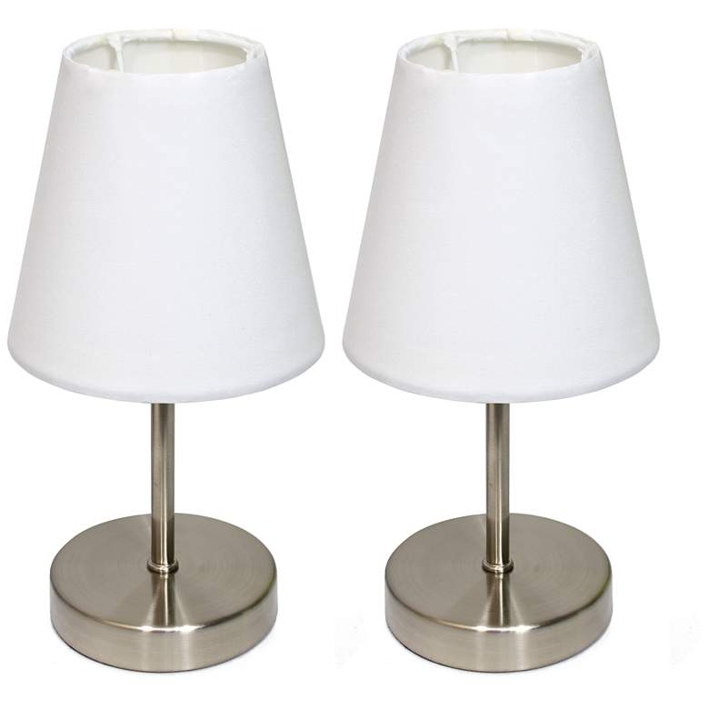 Image 1 Sand Nickel Mini Basic Table Lamp with Fabric Shade 2 Pack Set, White