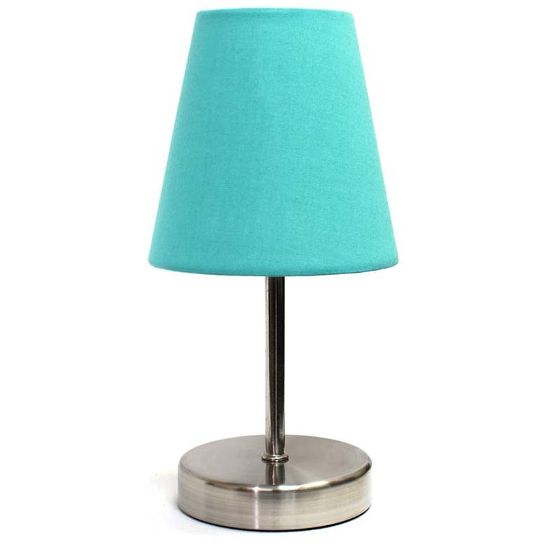 Image 1 Sand Nickel Mini Basic Table Lamp with Fabric Shade, Blue