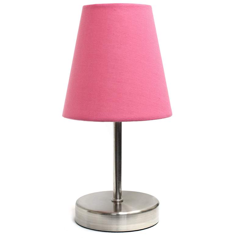 Image 1 Sand Nickel Mini Basic Table Lamp with Fabric Shade, Pink