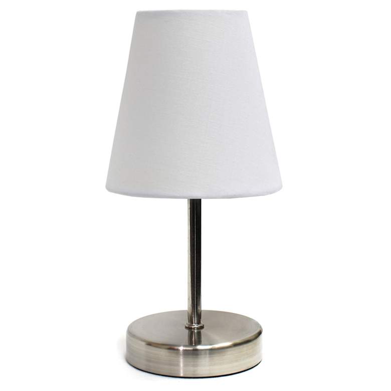 Image 1 Sand Nickel Mini Basic Table Lamp with Fabric Shade, White