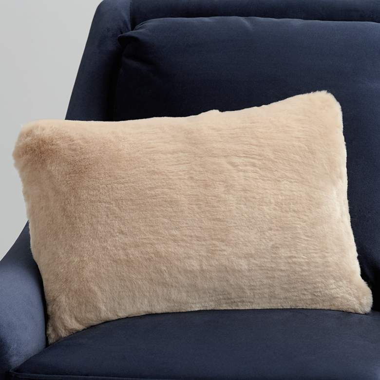 Image 1 Sand Sable 20 inch x 14 inch Faux Fur Lumbar Pillow