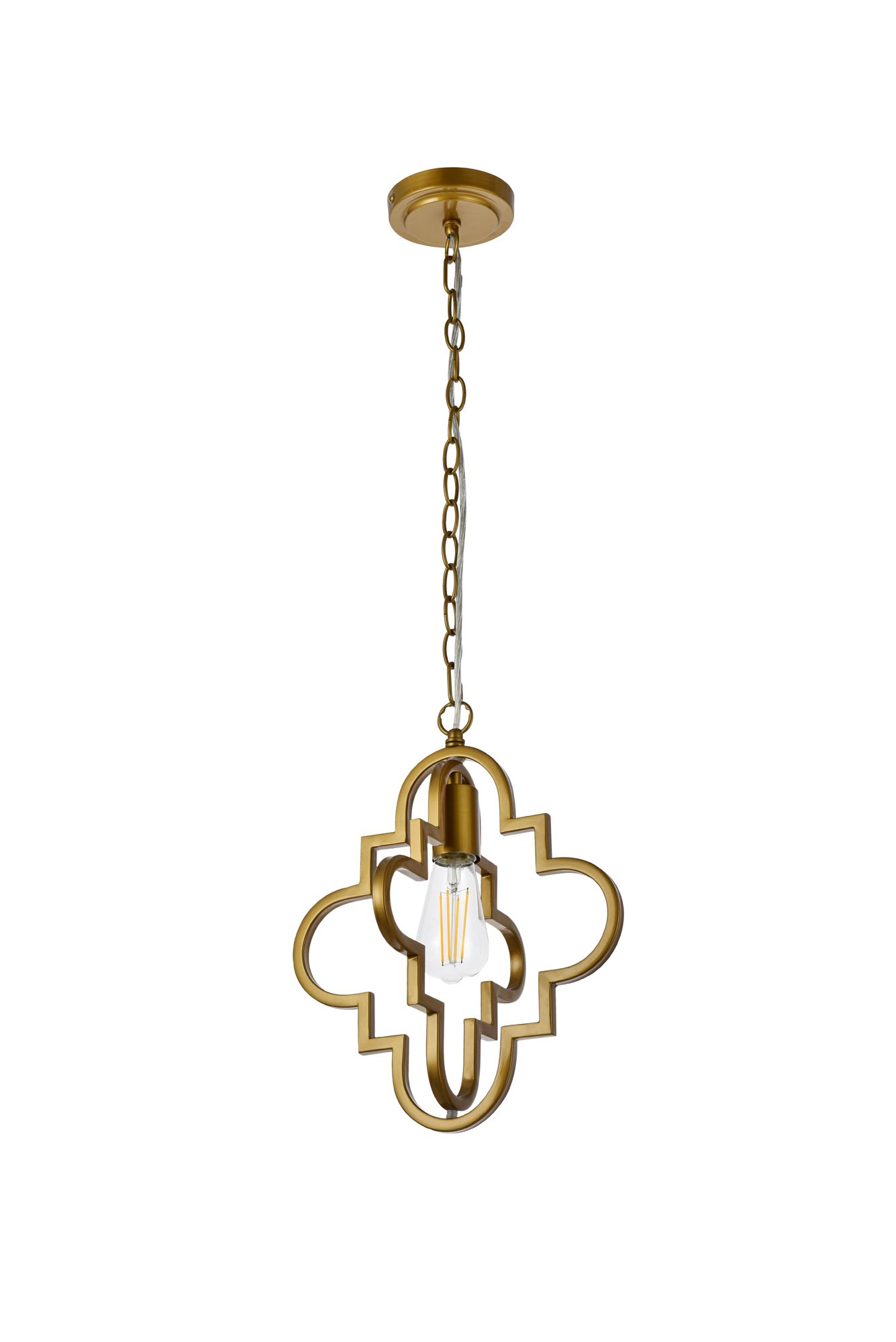 Sandara 12" Wide Brass Quatrefoil Mini Pendant