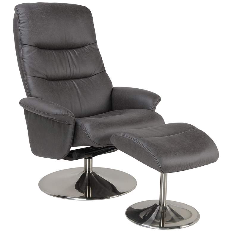 Image 1 Sandia Graphite Fabric Swivel Recliner with Ottoman