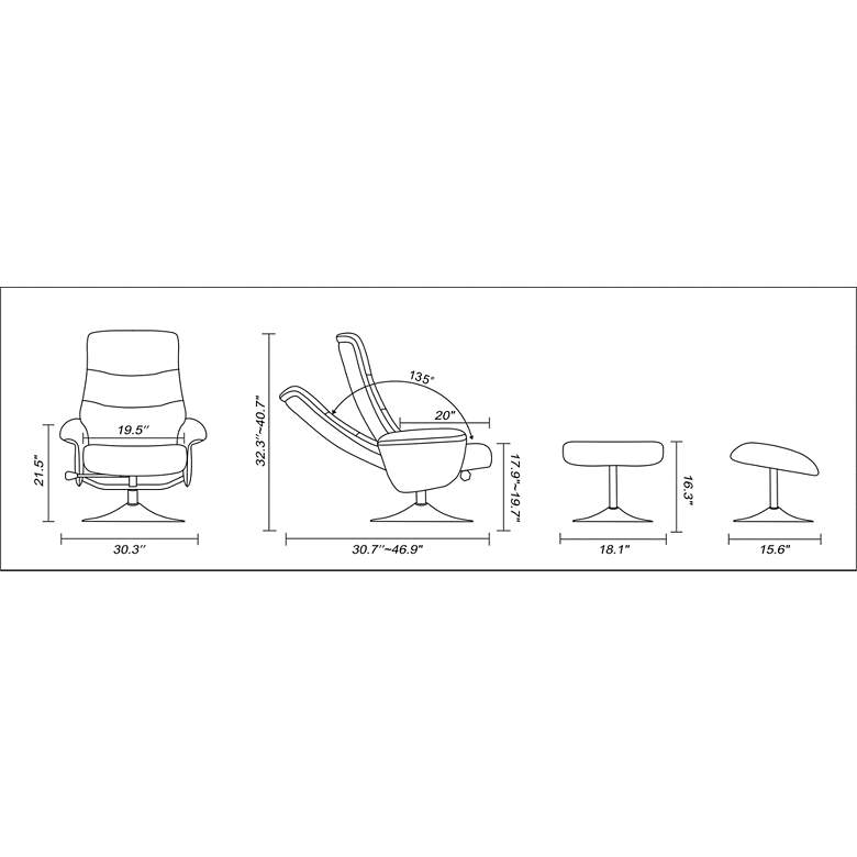 Image 5 Sandia Graphite Fabric Swivel Recliner with Ottoman more views