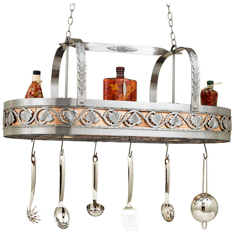 Image 1 Sandra Lee Leaf 43" Wide Satin Steel Pot Rack Chandelier