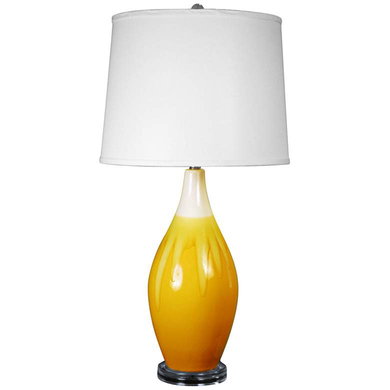 Image 1 Sandrine Sand and Amber Crackle Drip Vase Ceramic Table Lamp