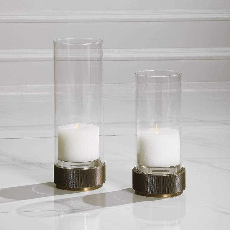 Image 1 Sandringham Clear Glass Pillar Candle Holders Set of 2