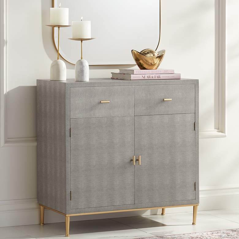 Image 1 Sands Point 32 inch Wide Gray and Gold 2-Drawer Modern Cabinet