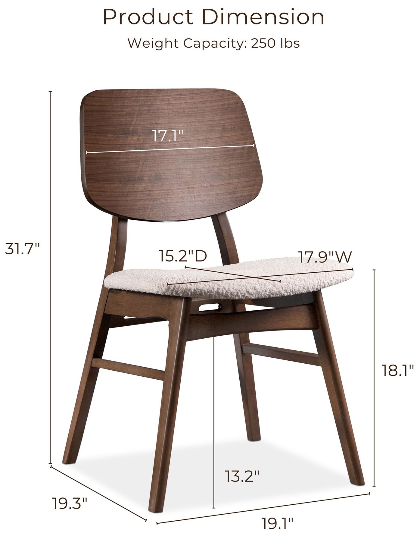 Sandy Cove Mid Century Walnut Boucle Fabric Padded Dining Chair Set of 2