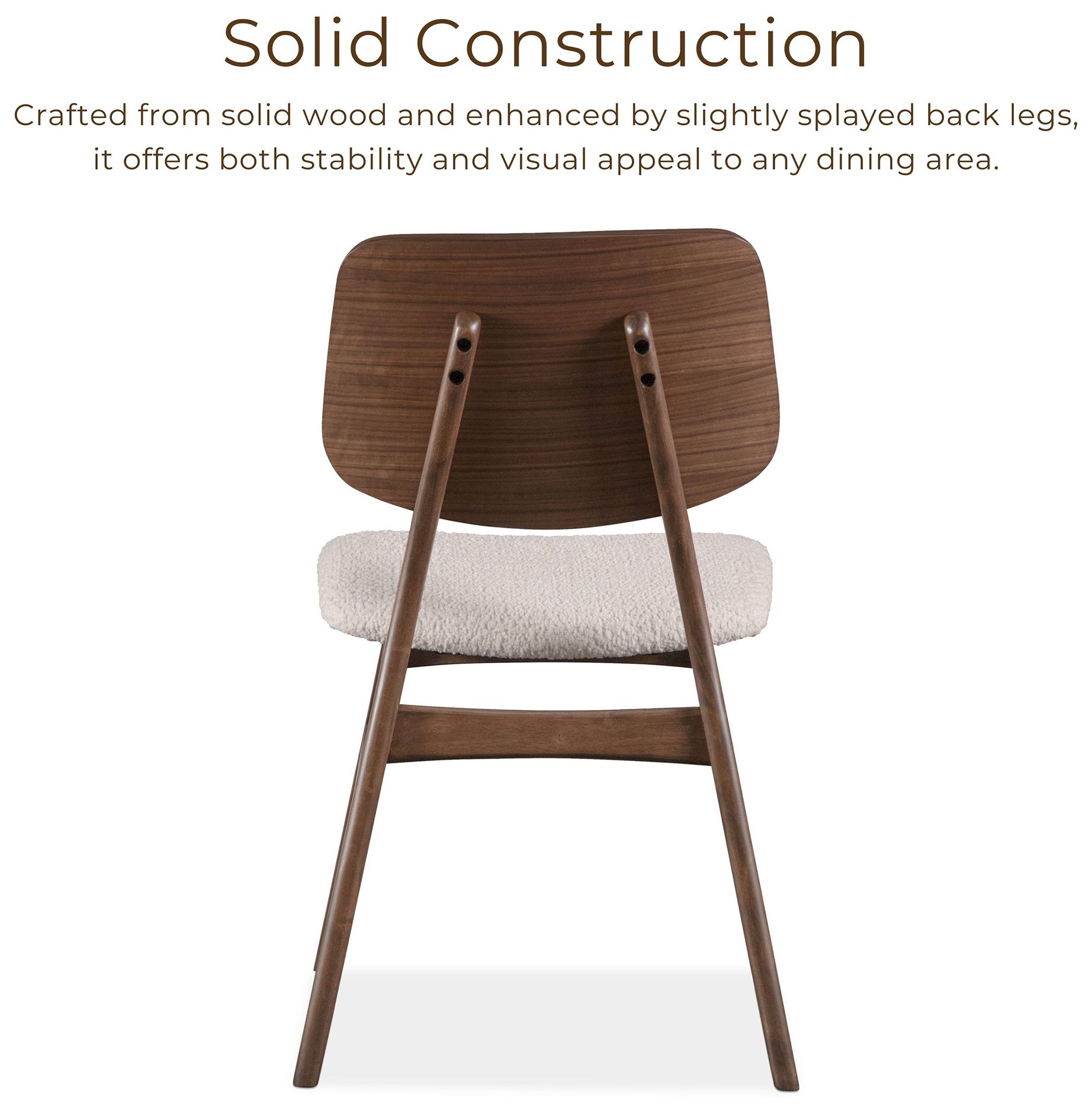 Sandy Cove Mid Century Walnut Boucle Fabric Padded Dining Chair Set of 2