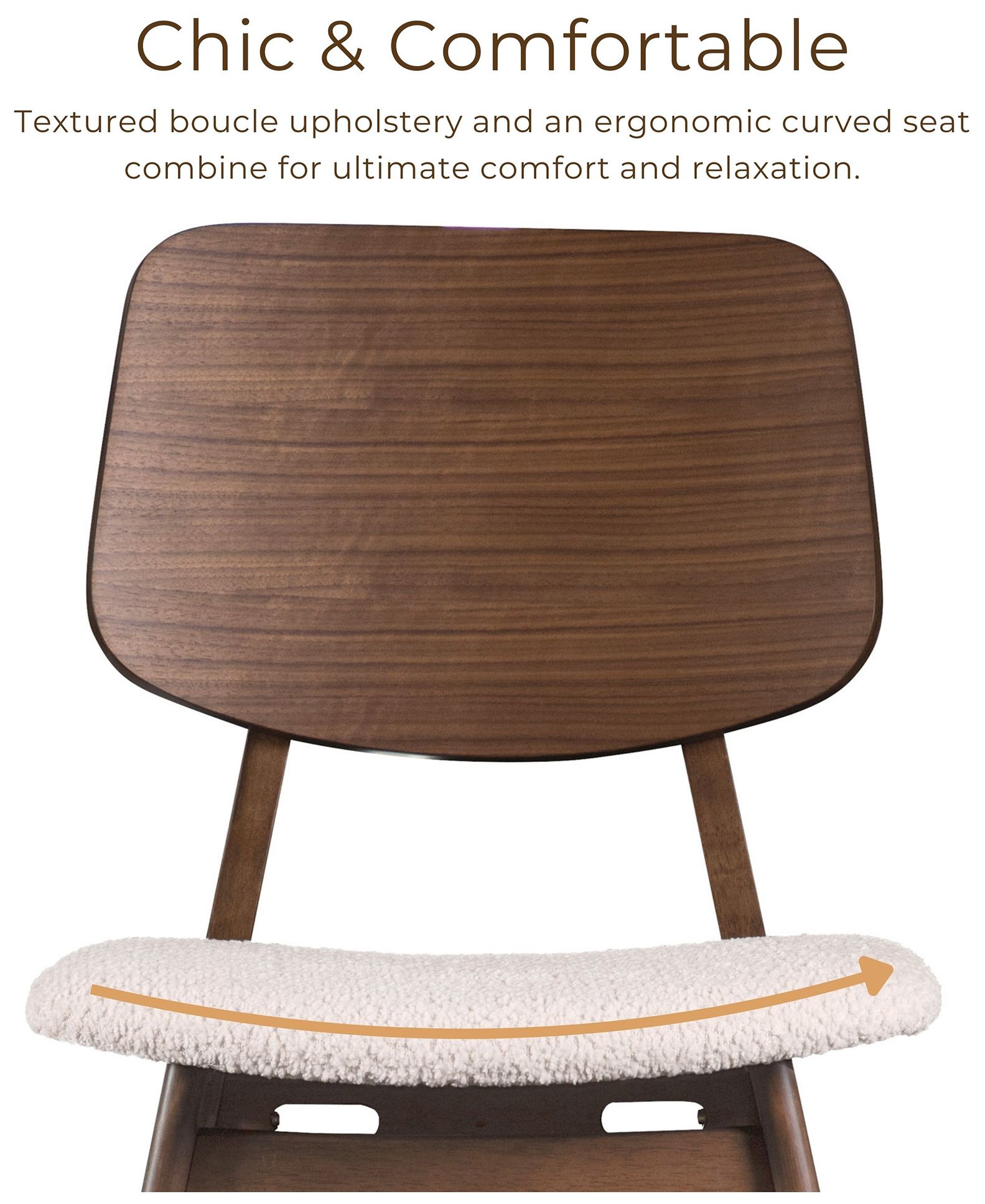 Sandy Cove Mid Century Walnut Boucle Fabric Padded Dining Chair Set of 2