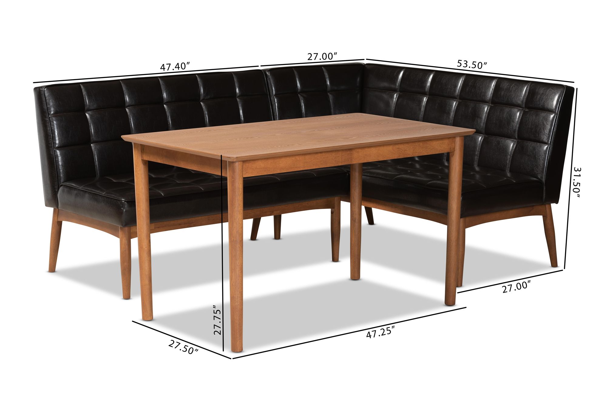 Sanford Dark Brown Faux Leather 3-Piece Dining Nook Set in scene