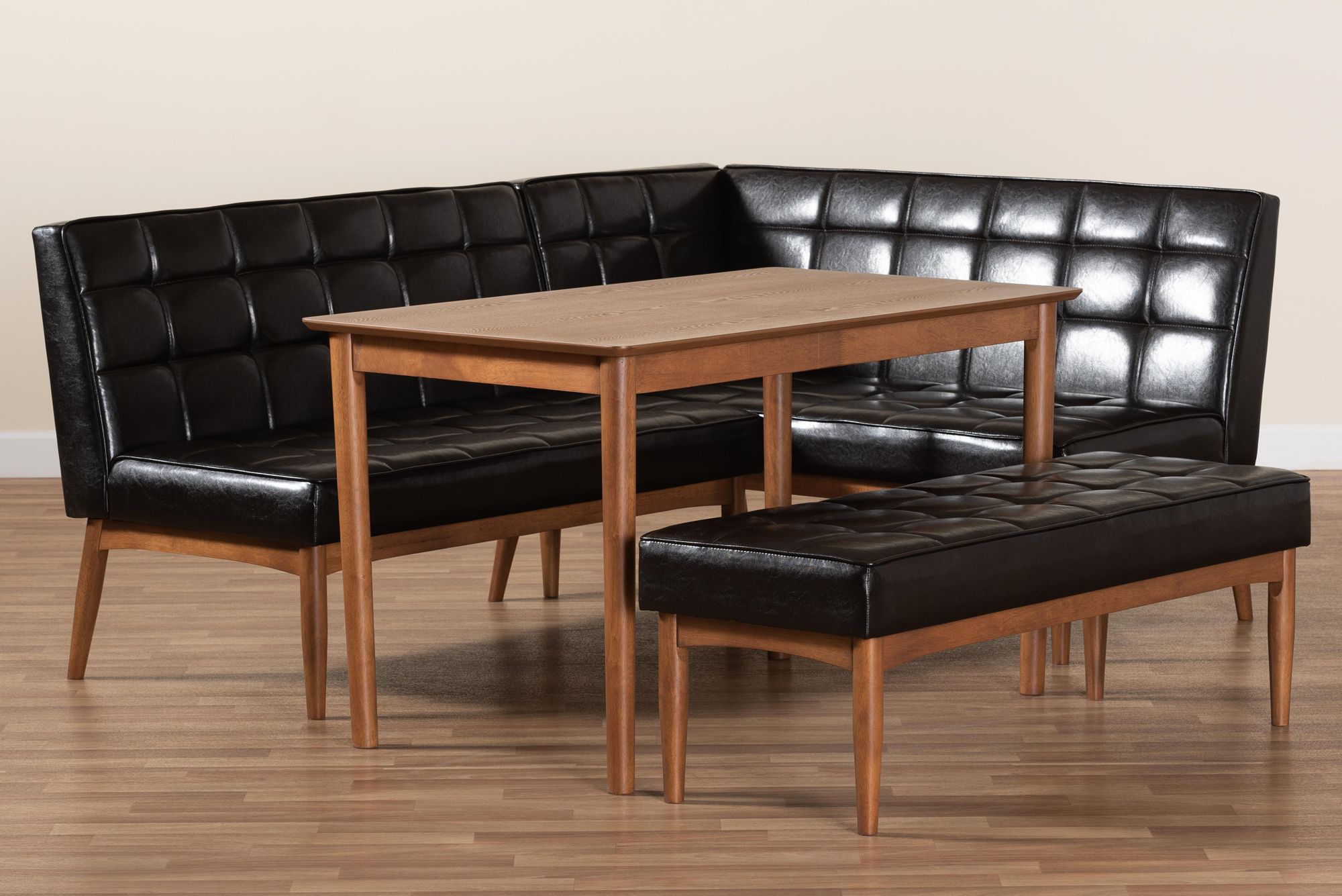 Sanford Dark Brown Faux Leather 4-Piece Dining Nook Set in scene