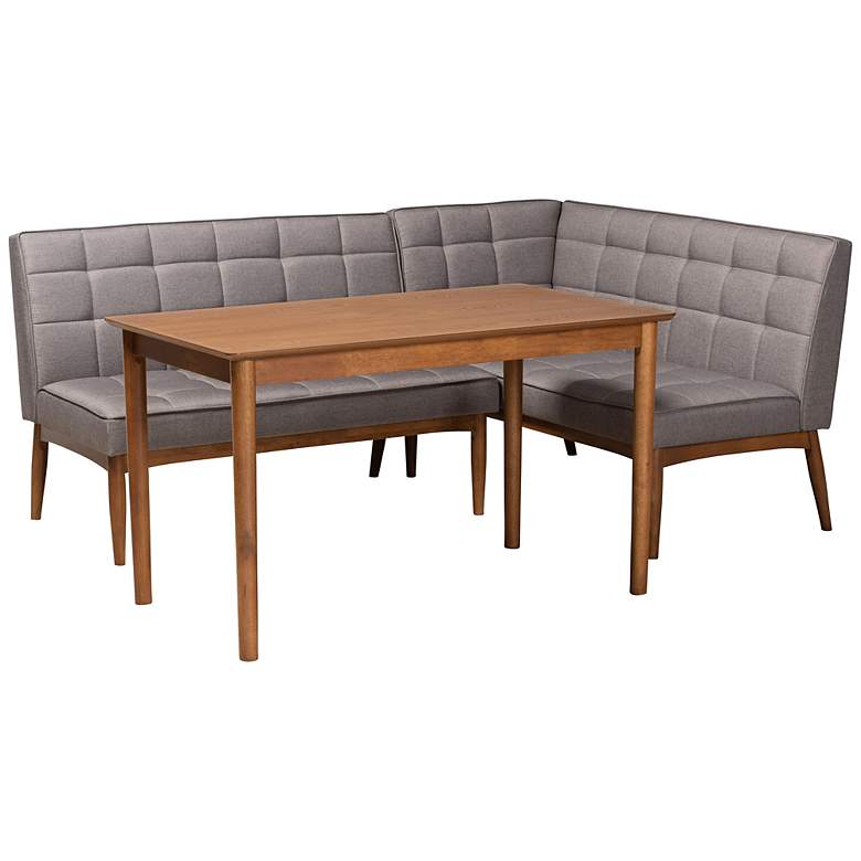 Image 2 Sanford Gray Fabric and Wood 3-Piece Dining Nook Set
