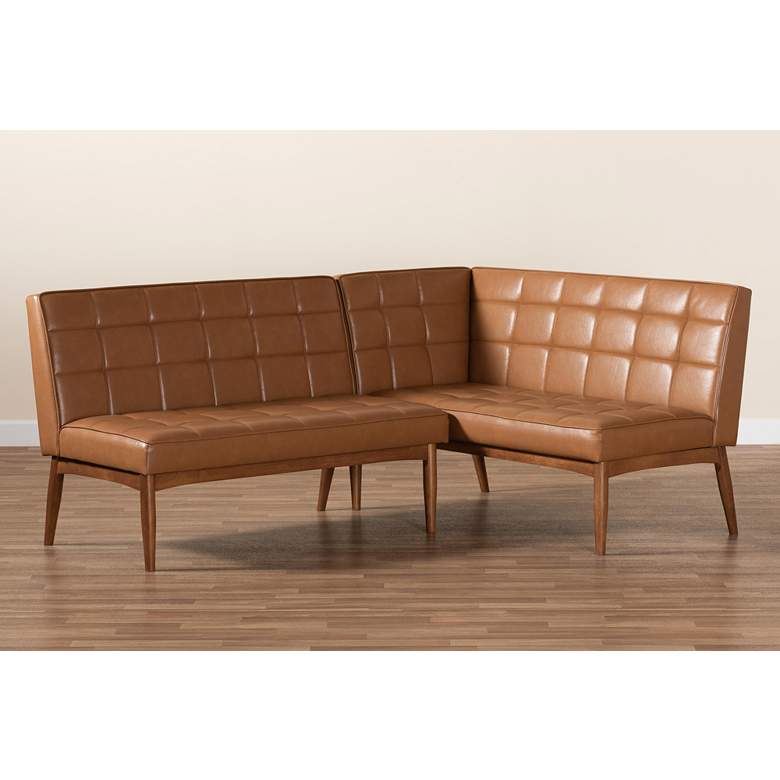 Image 7 Sanford Tan Faux Leather 2-Piece Dining Nook Banquette Set more views