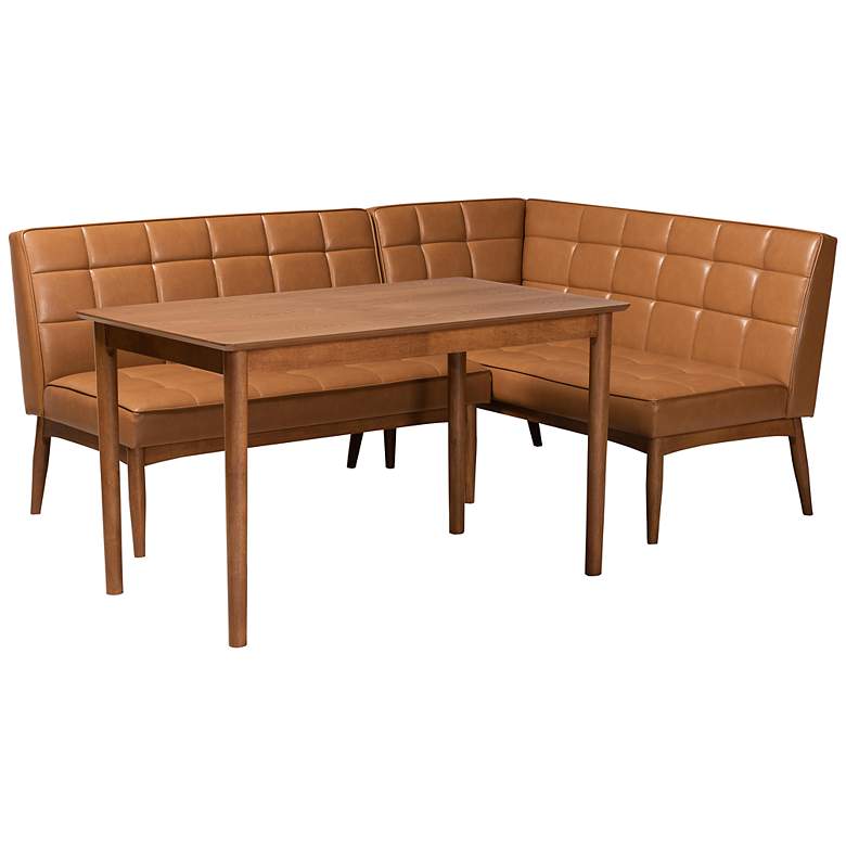 Image 1 Sanford Tan Faux Leather and Wood 3-Piece Dining Nook Set