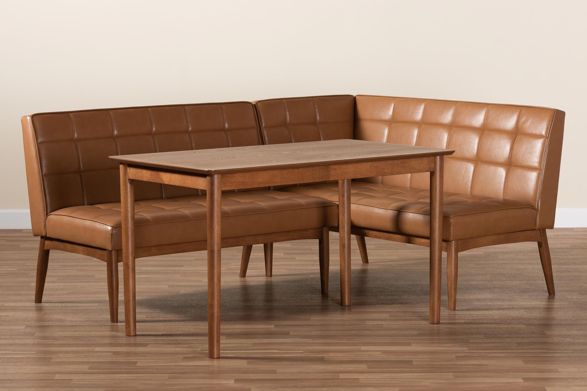 Sanford Tan Faux Leather and Wood 3-Piece Dining Nook Set in scene