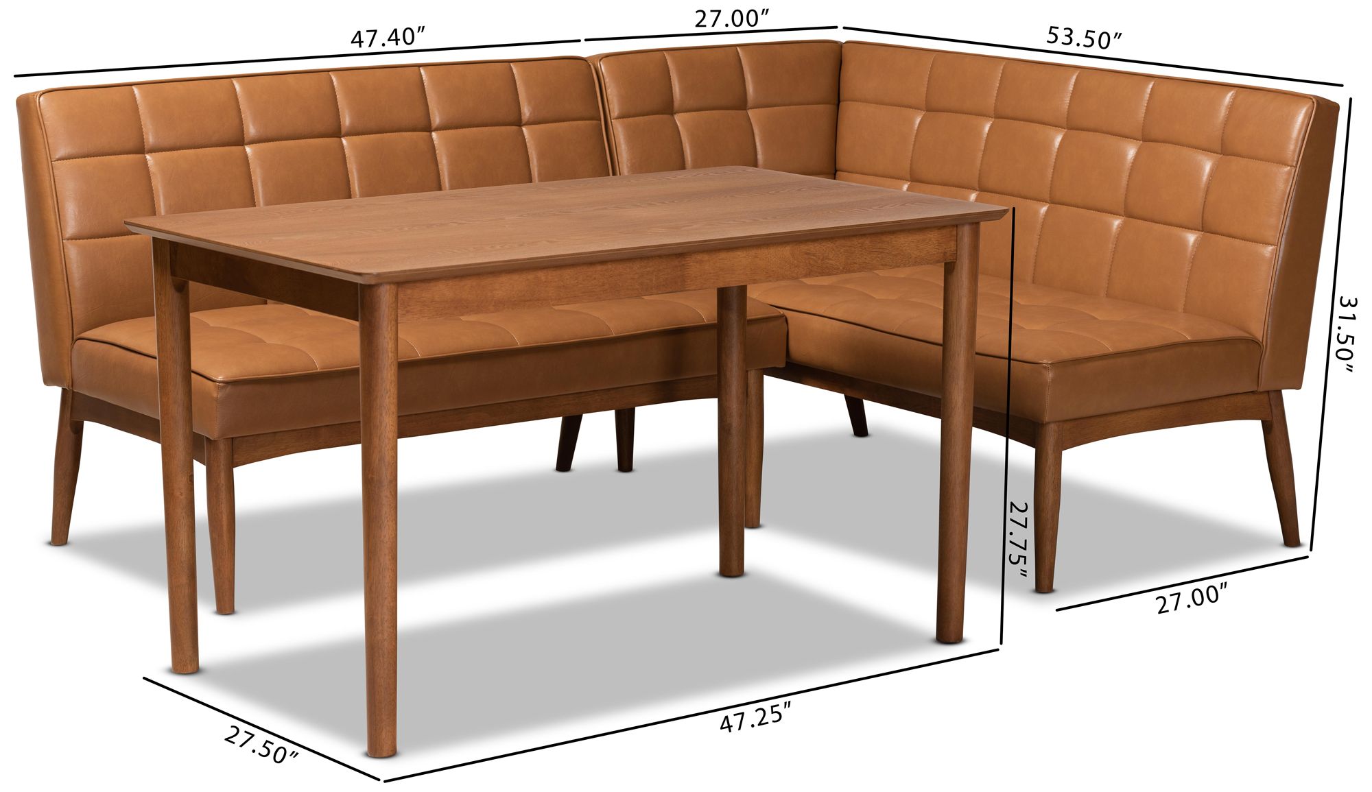 Sanford Tan Faux Leather and Wood 3-Piece Dining Nook Set in scene