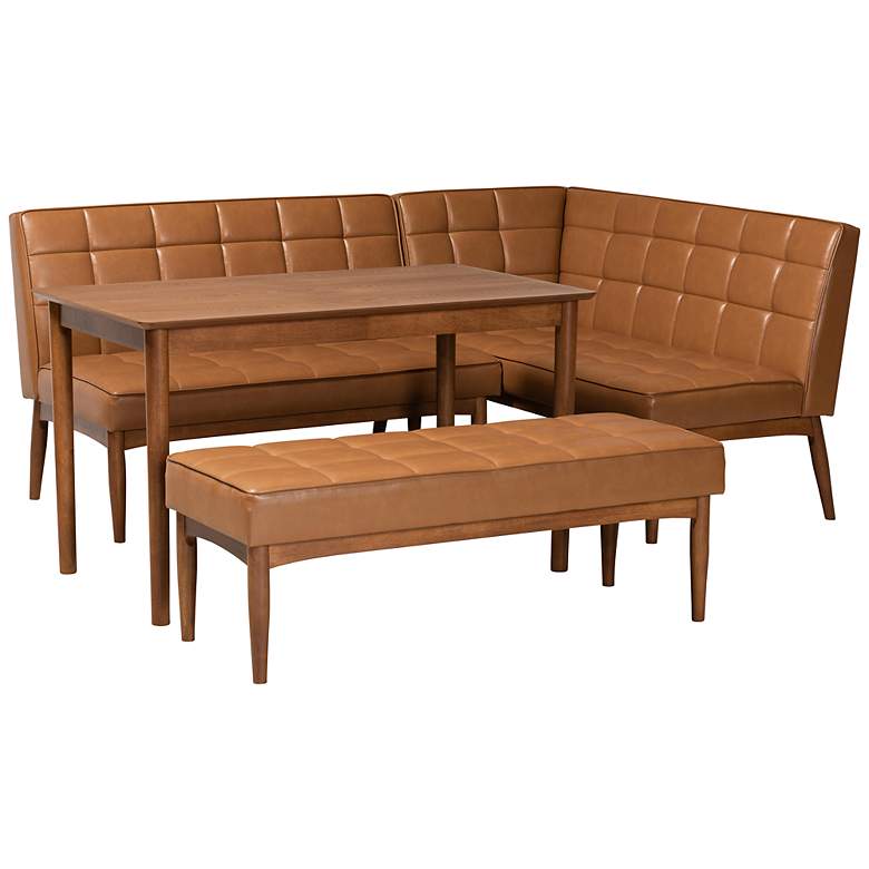 Image 1 Sanford Tan Faux Leather and Wood 4-Piece Dining Nook Set