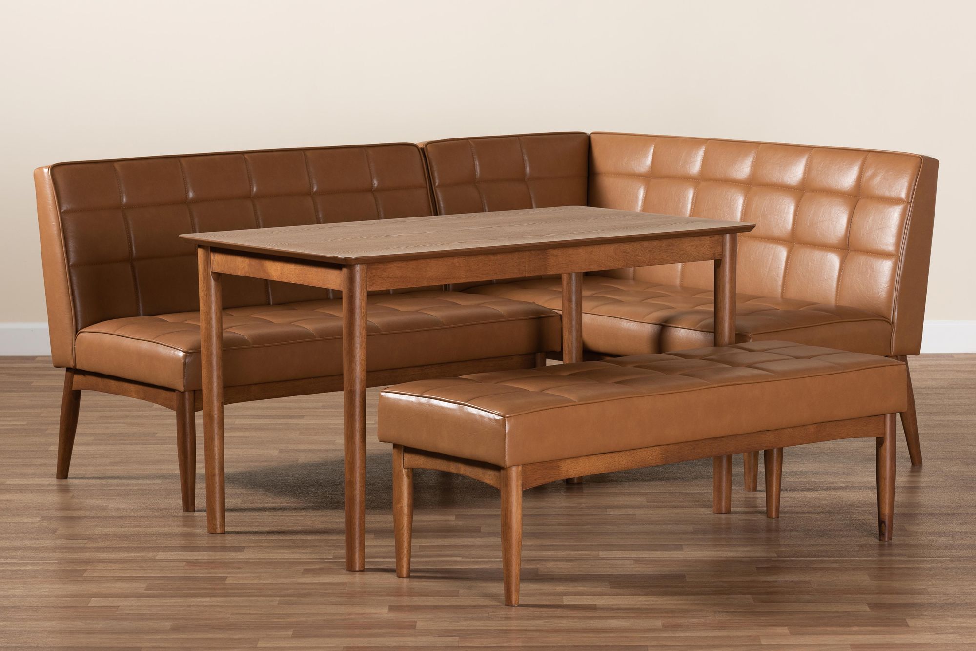 Sanford Tan Faux Leather and Wood 4-Piece Dining Nook Set in scene