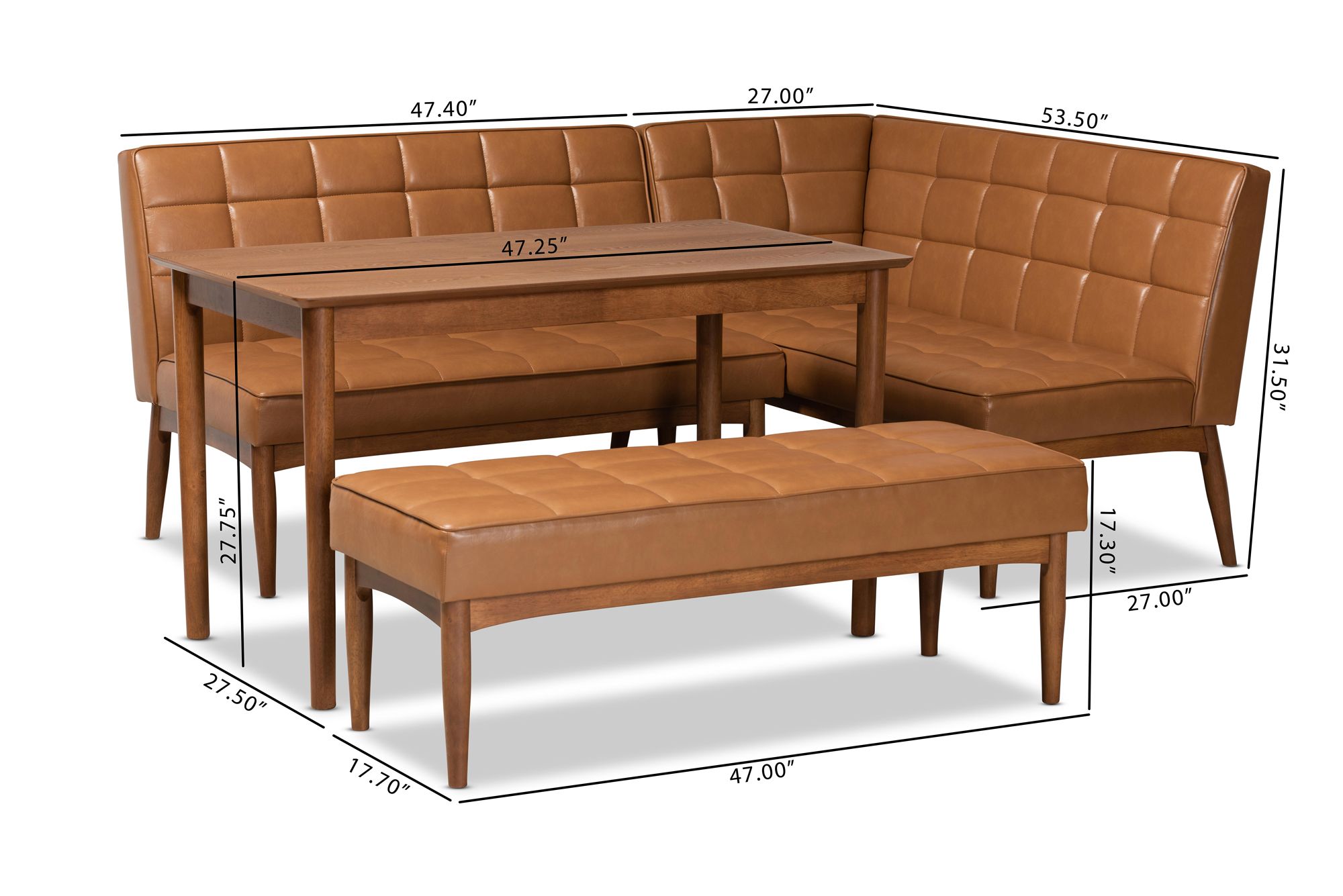 Sanford Tan Faux Leather and Wood 4-Piece Dining Nook Set in scene