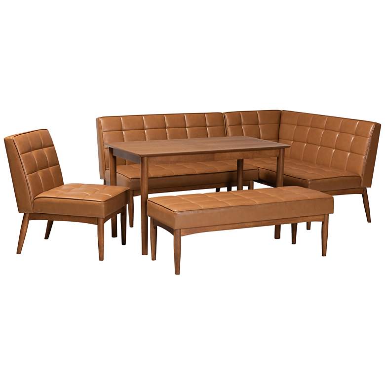 Image 1 Sanford Tan Faux Leather and Wood 5-Piece Dining Nook Set