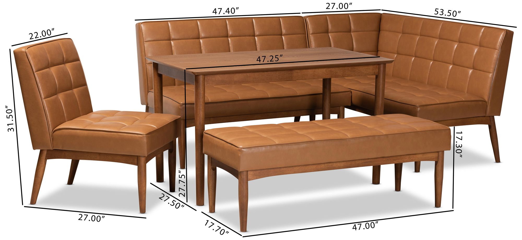 Sanford Tan Faux Leather and Wood 5-Piece Dining Nook Set in scene